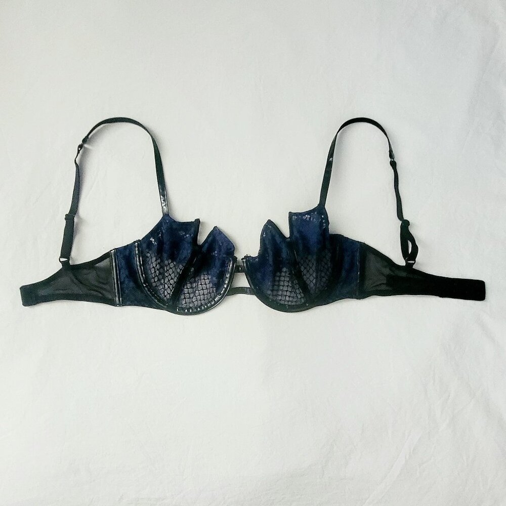 Victoria's Secret Blue Lace & Leather Balconette Bra